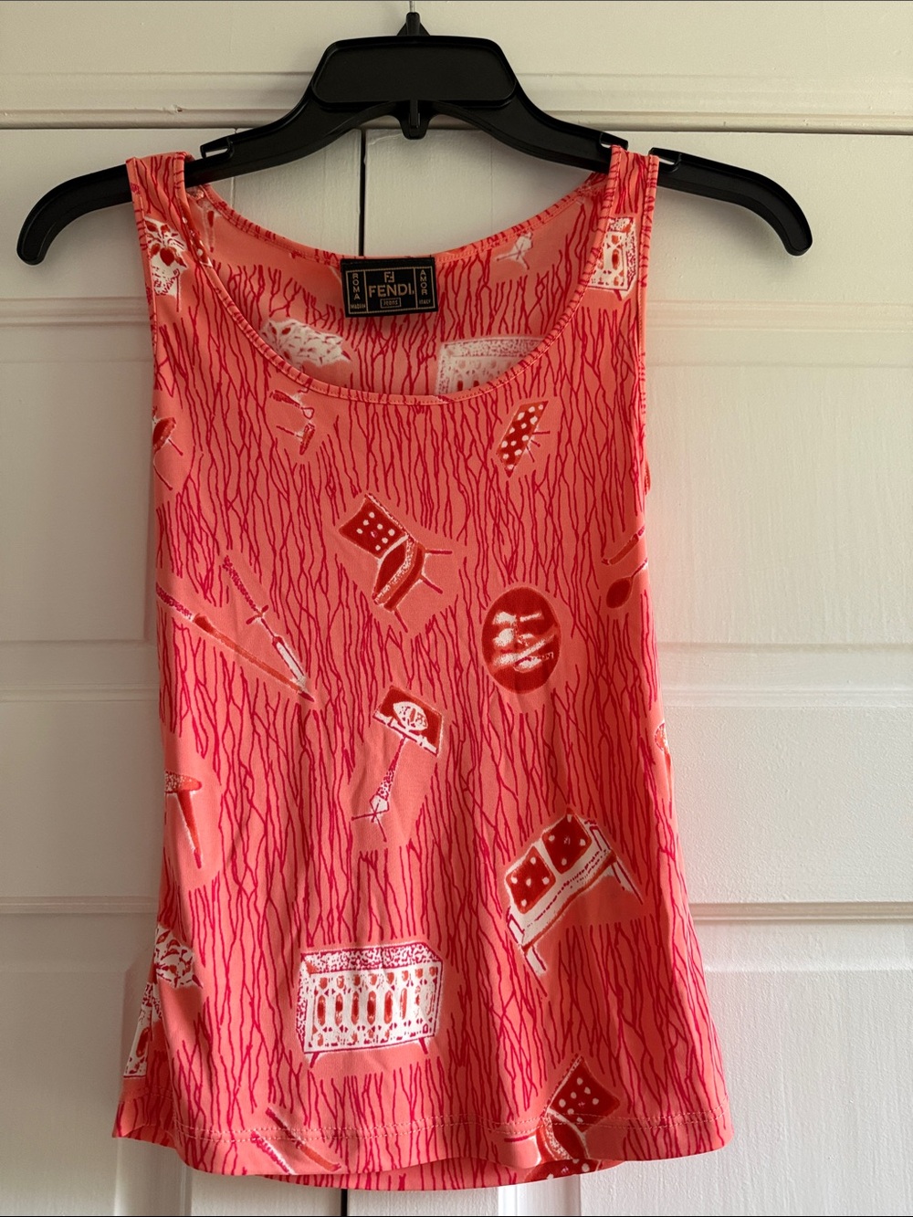 Fendi Coral Pink Printed Sleeveless Tank